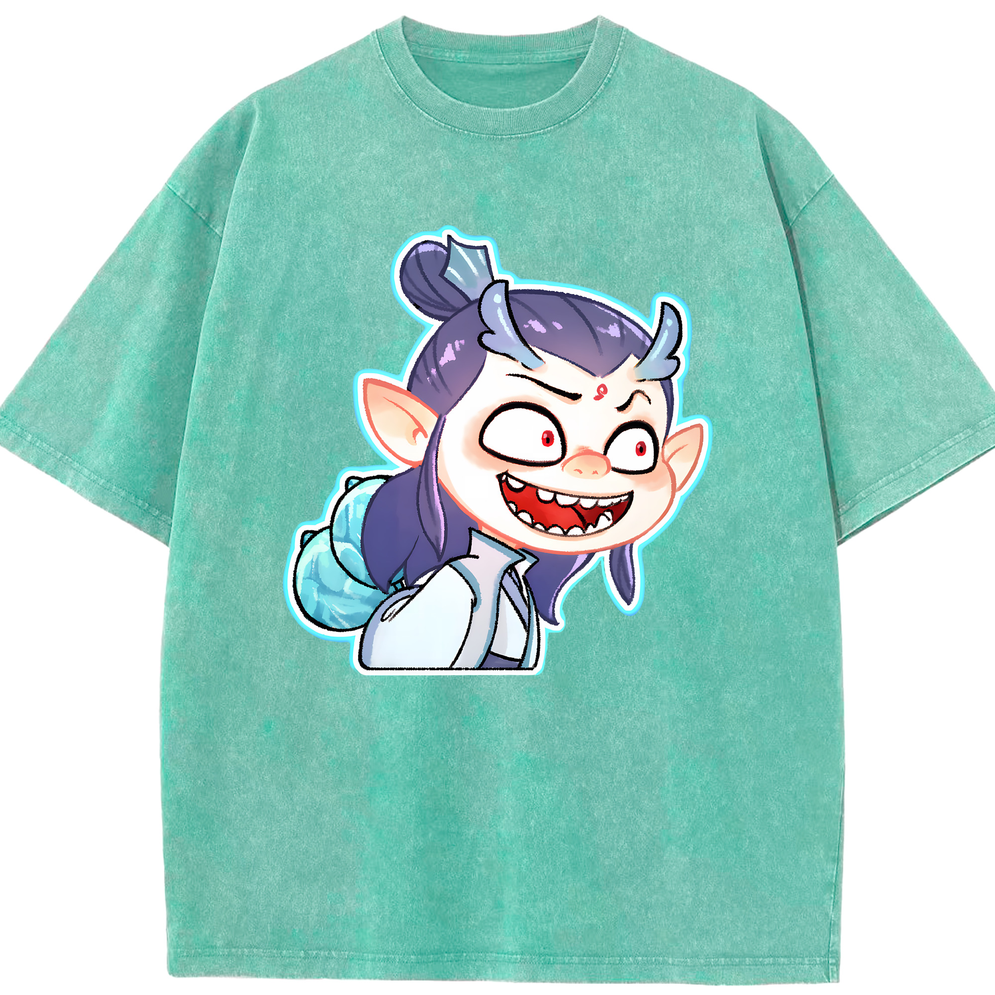 （画像用） Ne Zha 2 ナタ 魔童の大暴れ 綿100% ヴィンテージ風 半袖Tシャツ（フロントプリント）
